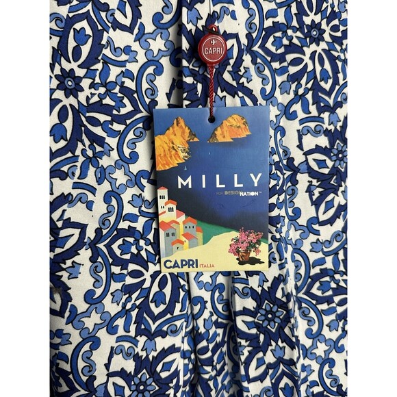 Milly Blue Asymmetrical Tile Skirt Womans Size XL Pleated Floral Paisley Print - Picture 7 of 9